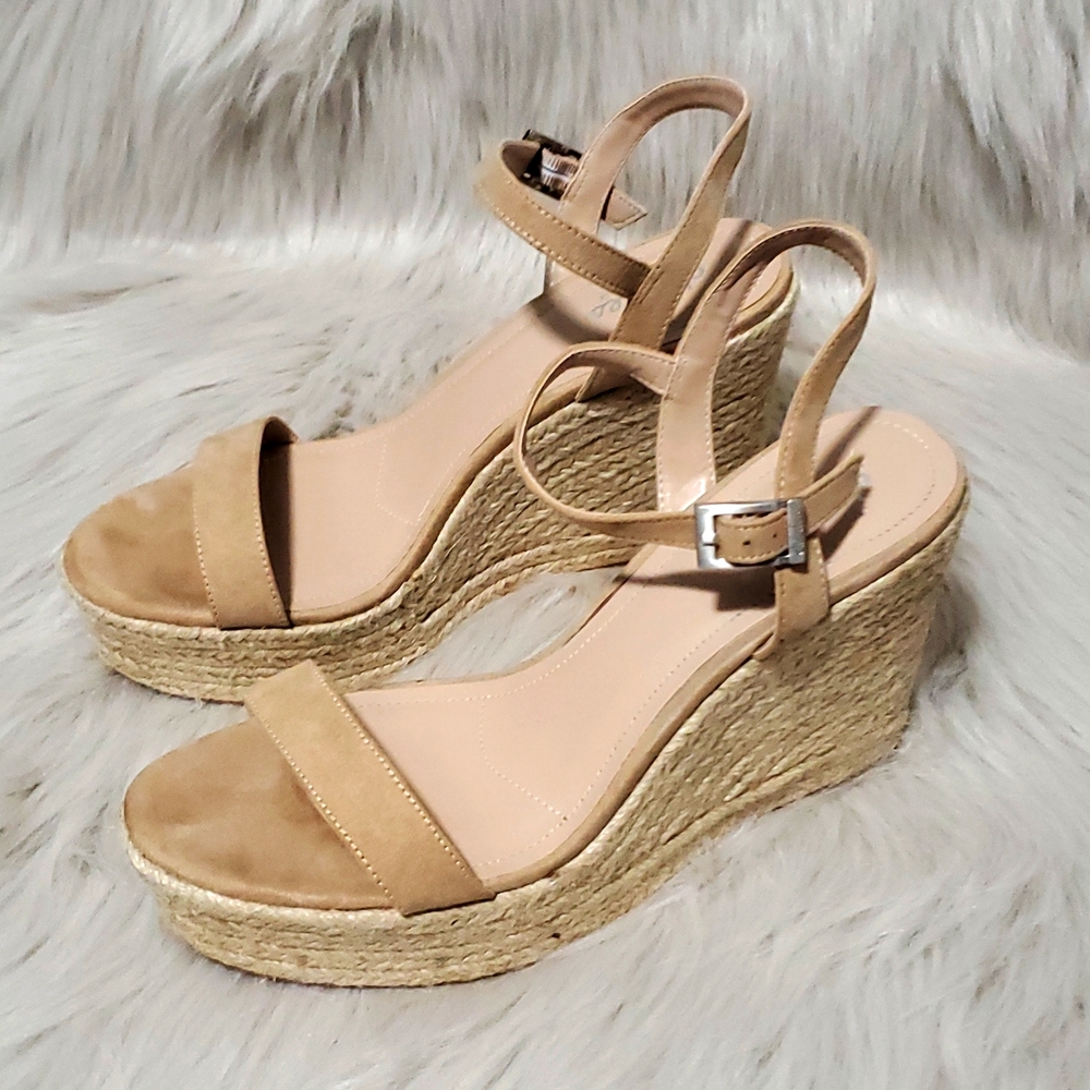 Tan wedged strappy sandals